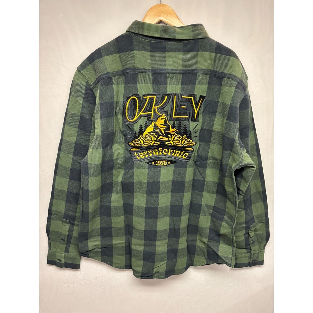 Oakley‎ Terraformic Button Down Shirt Mens Black Green CHOLO Long Sleeve Flannel